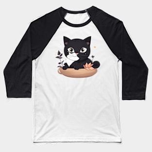 beautiful black kawaii cat Baseball T-Shirt